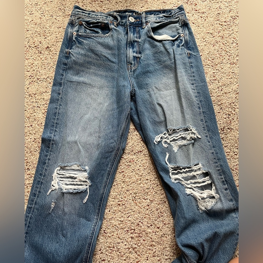 AE baggy ripped wide leg jeans medium wash